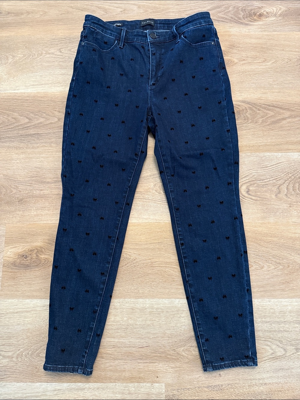 Talbots Navy Skinny Jeans with Black Embroidered Dots